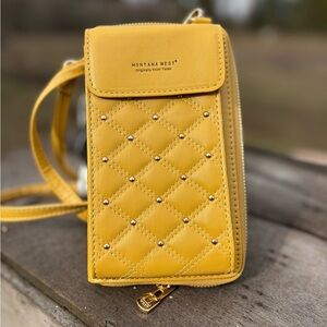 Montana West Yellow Quilted Stud Phone Wallet Crossbody Zip-Around Organizer